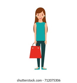 happy young woman with paper bag gift shopping