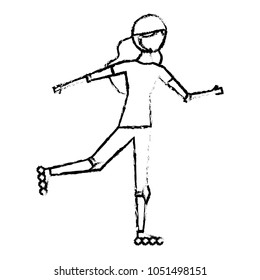 happy young woman practicing roller skate with protection