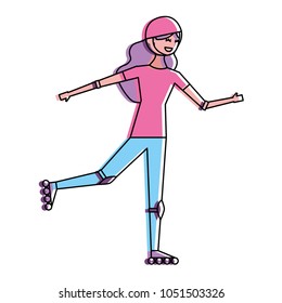 happy young woman practicing roller skate with protection
