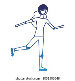happy young woman practicing roller skate with protection