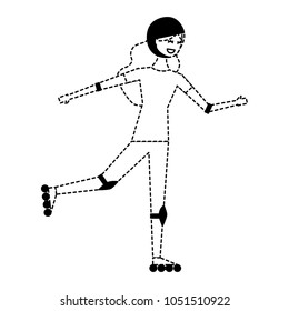 happy young woman practicing roller skate with protection
