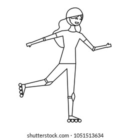 happy young woman practicing roller skate with protection