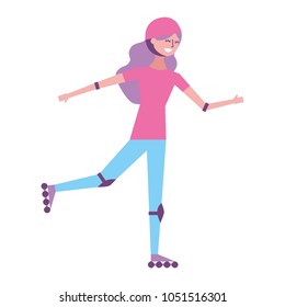 happy young woman practicing roller skate with protection