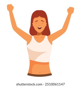 Happy young woman is raising her arms in the air and cheering