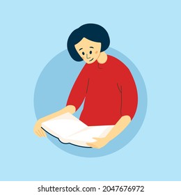 Happy young woman reading book flat style isolated vector illustration eps10