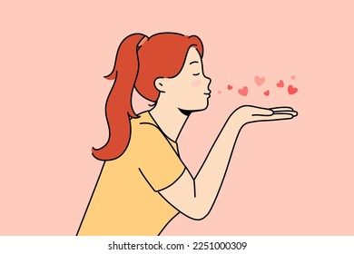 Happy young woman send air kisses  Smiling girl share love   affection  Like   care demonstration  Vector illustration  