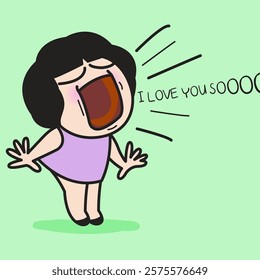 Happy Young Woman Shouting I Love You So Concept Card Character illustration