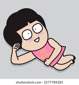 Happy Young Woman Sit, Relax And Do Nothing Concept Cartoon Character illustration