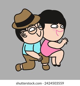Happy Young Woman Sitting On Her Boyfriend's Knee Chair. Sweet Couple Sit Together Stay Together. Romantic Relationship Concept Card Character illustration