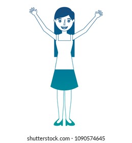 happy young woman standing raised arms character