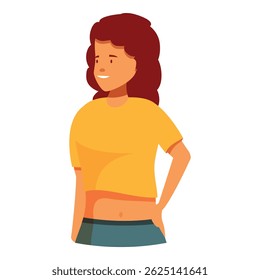 Happy young woman stands confidently with her hand on her hip