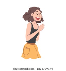 Happy Young Woman with Surprised Face Expression, Mood of People Concept, Amazed Emotional Person Character Cartoon Style Vector Illustration