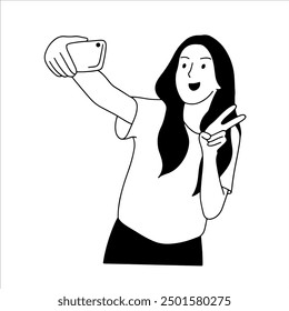 happy young woman take selfie