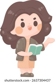 happy young woman teacher teaching at school. employee presenting project. Online tutor character illustration. professor at university.