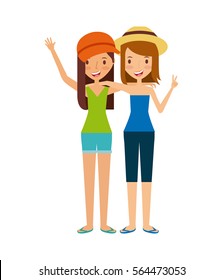 happy young women cartoon icon over white background. trip and vacations concept. colorful design. vector illustration