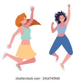 happy young women celebrating characters