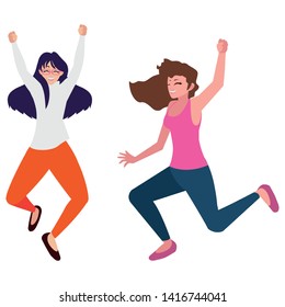 happy young women celebrating characters