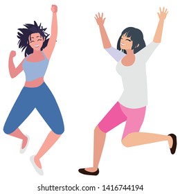 happy young women celebrating characters