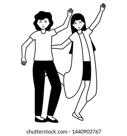 happy young women celebration characters white background vector illustration