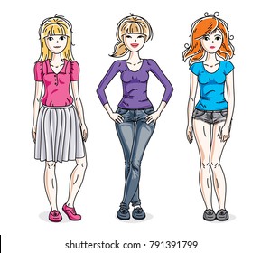 Four Teenager Girls Set Color Vector Stock Vector (Royalty Free ...