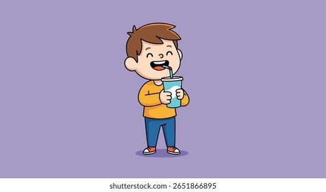 Um jovem feliz desfrutando de uma bebida refrescante de um copo alto com uma palha