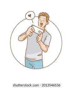 Feliz a tu hombre usando el teléfono