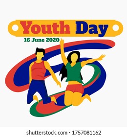 Happy youth day 16 june for south africa the concept boy and girls jumping road to freedom