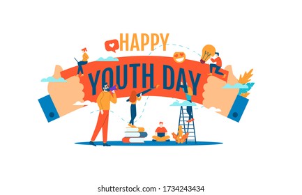 happy youth day big word with small people vector illustration concept isolated template white background isolated can be use for presentation web banner UI UX landing page