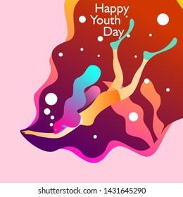 Happy youth day. With girl swimming underwater. Vector illustration