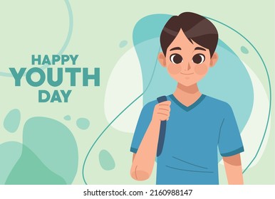 happy youth day lettering card with boy