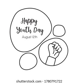 happy youth day lettering with hand fist symbol line style vector illustration design