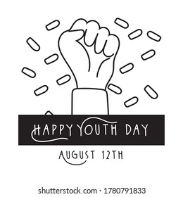 happy youth day lettering with hand fist symbol line style vector illustration design