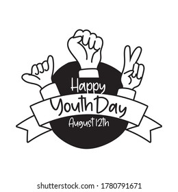 happy youth day lettering with hands symbols line style vector illustration design
