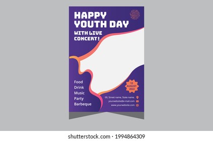 Happy Youth Day Modern Party Flyer, Brochure, Greeting Card Illustration. International Youth Day Horizontal Banner Template Teens and Young Celebration, International Youth Day.