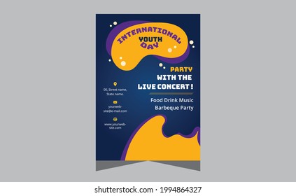 Happy Youth Day Modern Party Flyer, Brochure, Greeting Card Illustration. International Youth Day Horizontal Banner Template Teens and Young Celebration, International Youth Day.