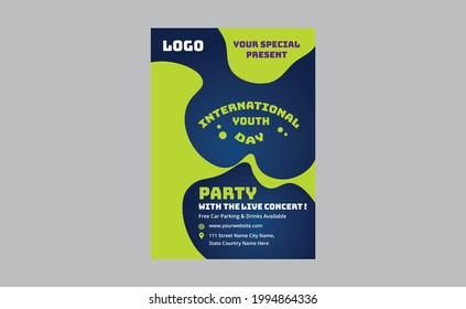 Happy Youth Day Modern Party Flyer, Brochure, Greeting Card Illustration. International Youth Day Horizontal Banner Template Teens and Young Celebration, International Youth Day.