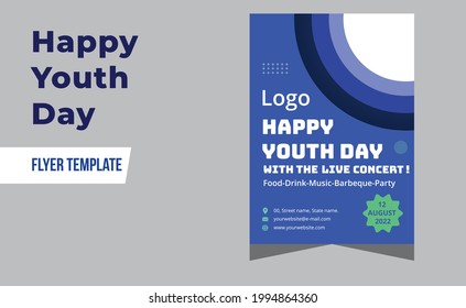 Happy Youth Day Modern Party Flyer, Brochure, Greeting Card Illustration. International Youth Day Horizontal Banner Template Teens and Young Celebration, International Youth Day.