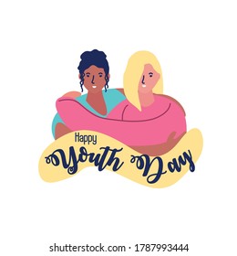 happy youth day, people hugging for event celebration vector illustration design