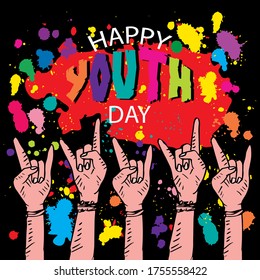 Happy Youth Day rock hand sign quote card.