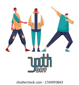 Happy youth day taking action for greeting card illustration