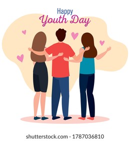 happy youth day, teen people group, together for celebration youth day vector illustration design