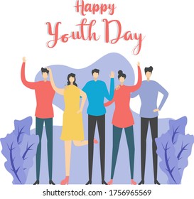 Happy Youth Day vector concept: group of friends waving happily
