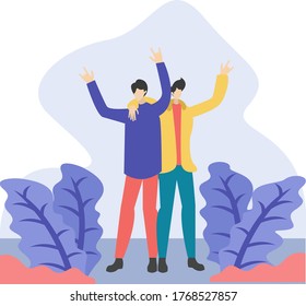 Happy Youth Day vector concept: layout of friends hugging each other and posing happily