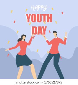 Happy Youth Day vector concept: frame of couple dancing under falling confettis