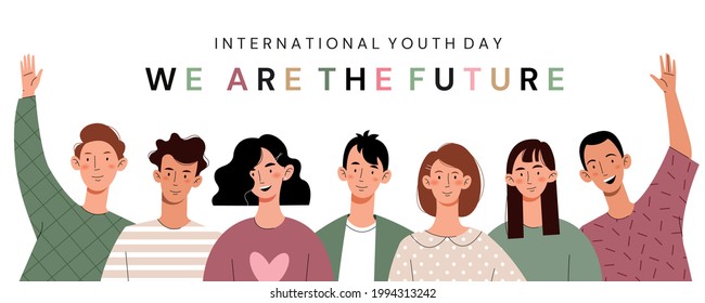 Happy youth day.Friendly team, cooperation, friendship.Card for International Youth Day Celebration.