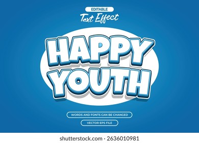 Happy youth editable text effect with blue text and blue background