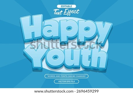Happy youth editable text effect with blue cartoon text style and with retro background