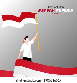 Happy Youth Pledge Day. Men flying the Indonesian flag.