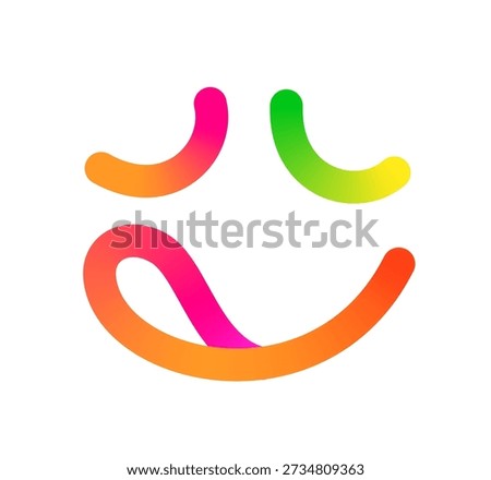 Happy Yummy Smile Icon. Vector Color Line Face Logo. Smiley Abstract Emoticon Person. Simply Hungry Isolated Emoji with Gradient. Tasty and Delicious Food Cute Symbol