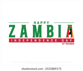 Happy Zambia Independence Day Design on a white background, Independence Day of Zambia with flag, Vector illustration of Zambia Independence Day on white background, Editable vector Design